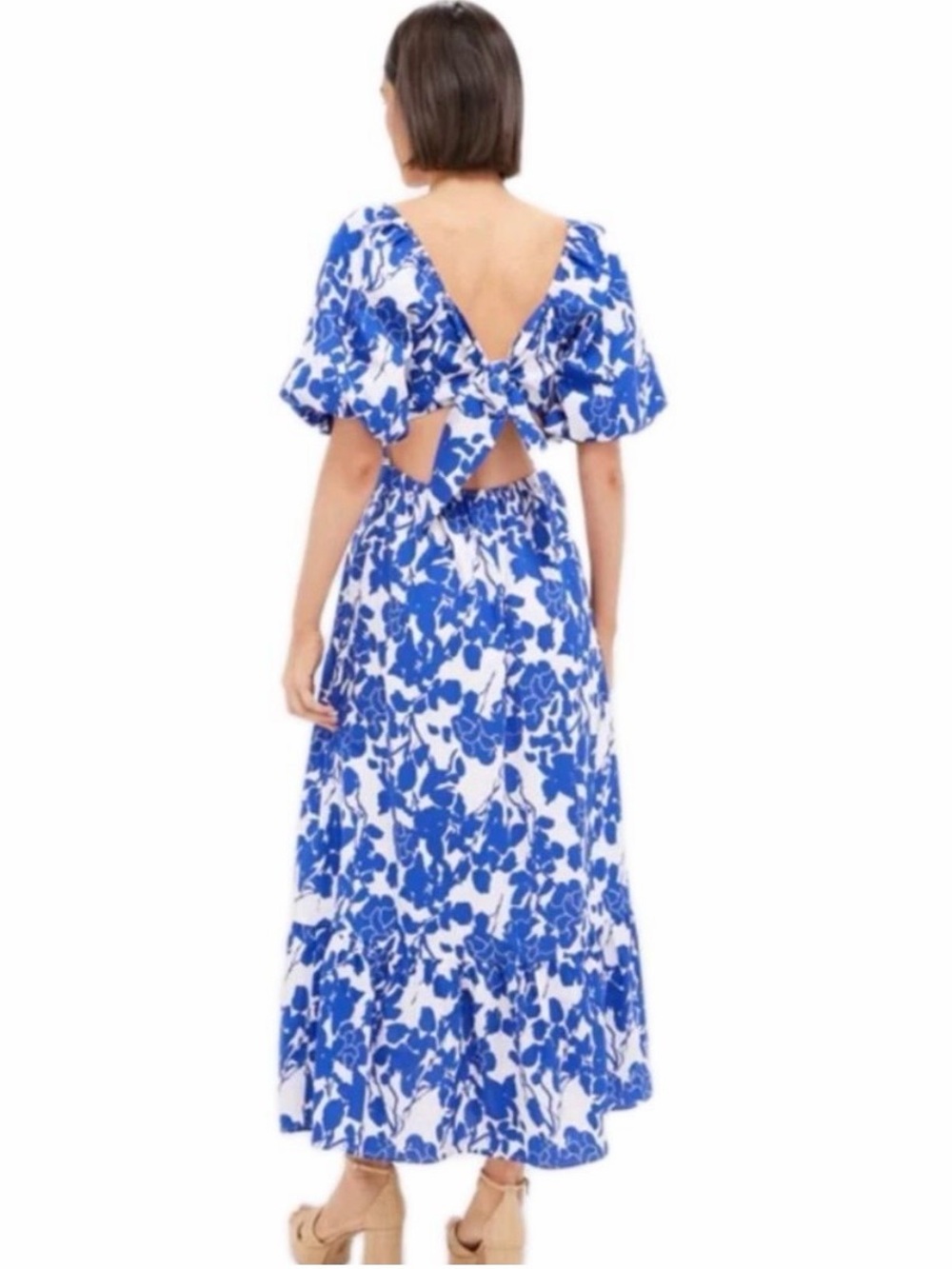 Blue Floral Tie-Back Maxi Dress - Women